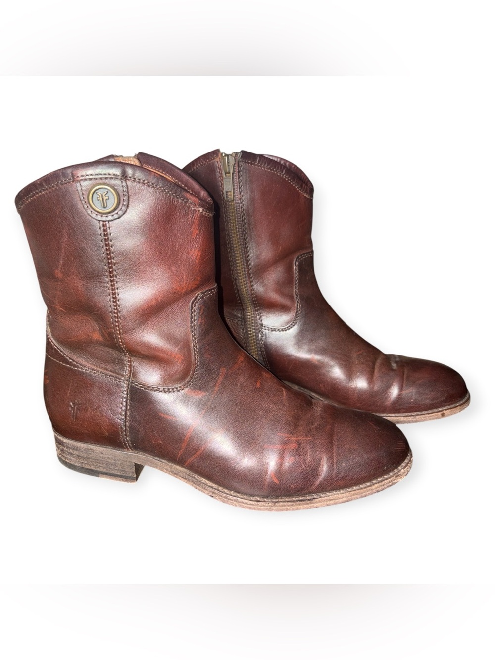 Frye women’s Melissa button Brown Leather Western Zip Boots size 5.5B